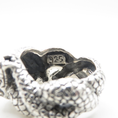 106 - Sterling Silver 925 Entwined Snake Ring (11.7g) Size R
