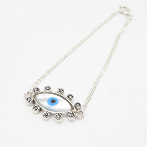 120 - Sterling Silver 925 Evil Eye Pendant and Chain (5.1g)
