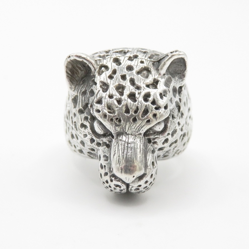 123 - Sterling Silver 925 Leopard Head Ring (12.6g) Size T 1/2