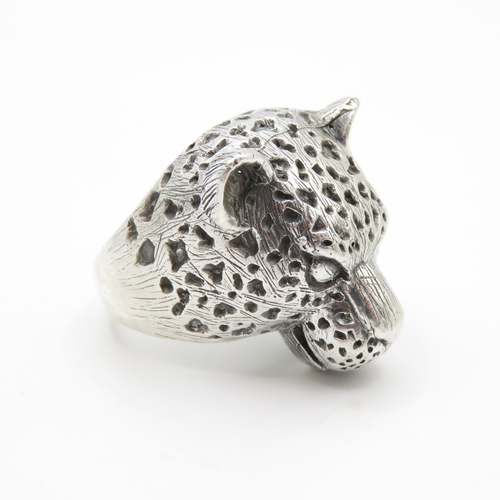 123 - Sterling Silver 925 Leopard Head Ring (12.6g) Size T 1/2