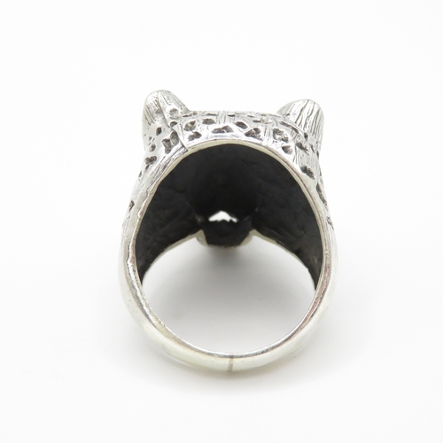 123 - Sterling Silver 925 Leopard Head Ring (12.6g) Size T 1/2