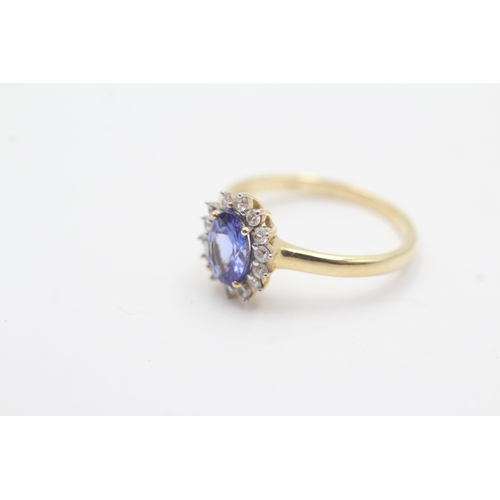 1 - 9ct gold tanzanite white gemstone cluster ring (2g) Size N 1/2