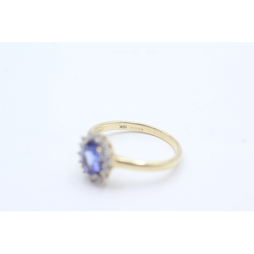 1 - 9ct gold tanzanite white gemstone cluster ring (2g) Size N 1/2