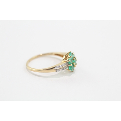 16 - 9ct gold emerald and diamond cluster ring (2.2g) Size N 1/2