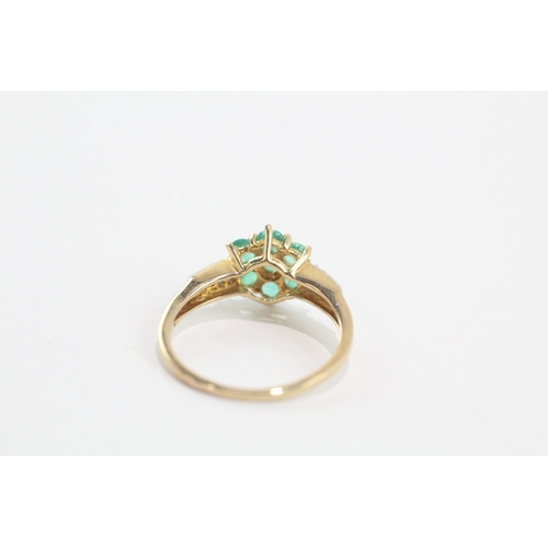 16 - 9ct gold emerald and diamond cluster ring (2.2g) Size N 1/2