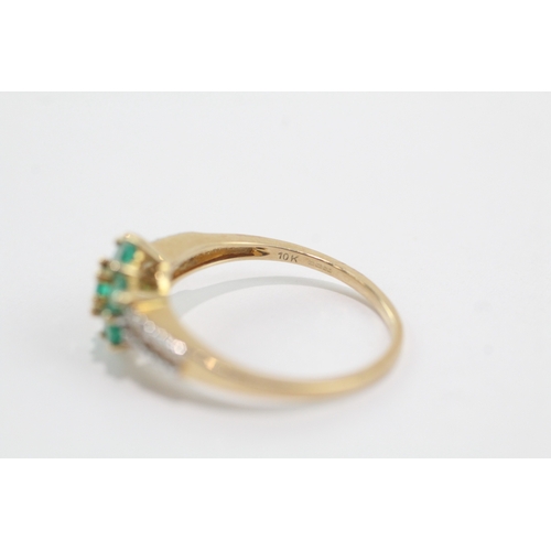 16 - 9ct gold emerald and diamond cluster ring (2.2g) Size N 1/2