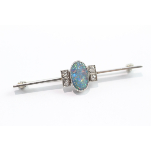17 - 18ct white gold opal triplet diamond bar brooch (5.1g)