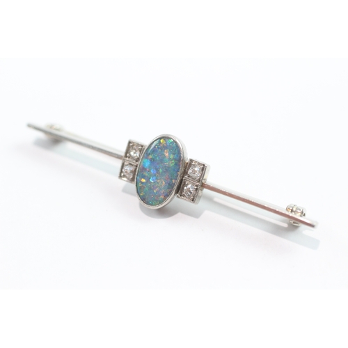 17 - 18ct white gold opal triplet diamond bar brooch (5.1g)