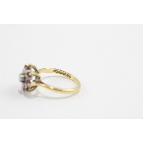 23 - 18ct gold diamond ruby cluster ring (3.9g) Size L