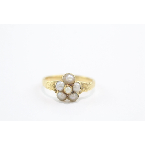 26 - 18ct gold antique seed pearl cluster ring (2.4g) Size L