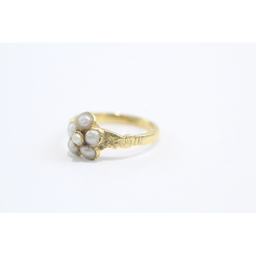 26 - 18ct gold antique seed pearl cluster ring (2.4g) Size L