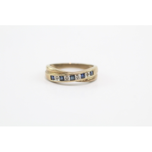 27 - 9ct gold sapphire diamond half eternity crossover ring (3.1g) Size O