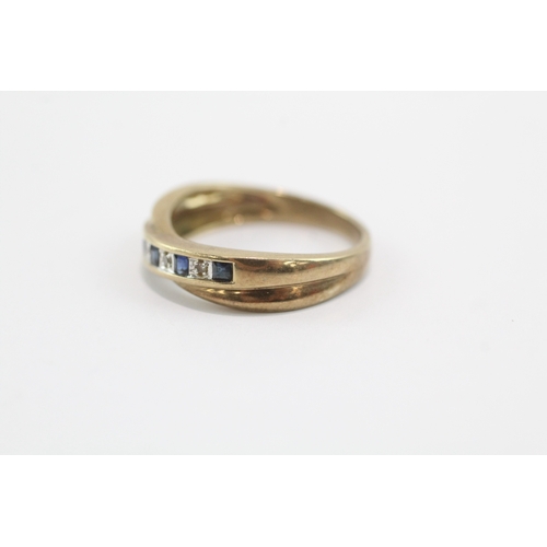 27 - 9ct gold sapphire diamond half eternity crossover ring (3.1g) Size O