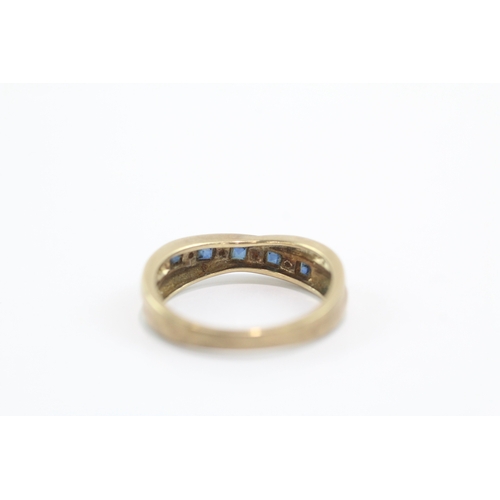 27 - 9ct gold sapphire diamond half eternity crossover ring (3.1g) Size O