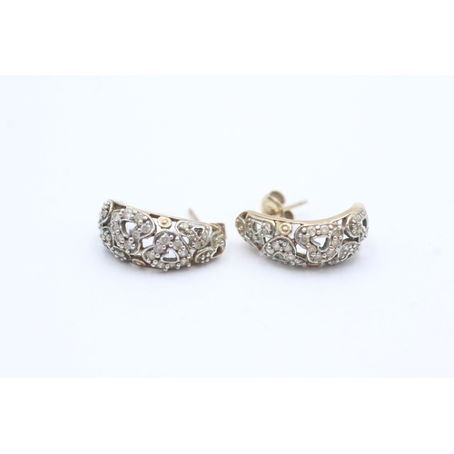 38 - 9ct gold diamond c-hoop earrings (3.4g)