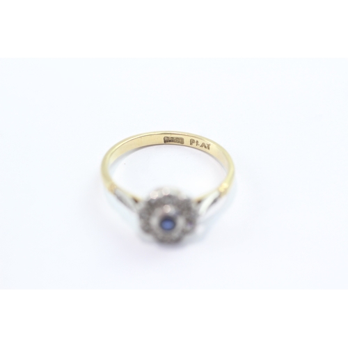 50 - 18ct gold platinum sapphire diamond cluster ring (2.8g) Size P