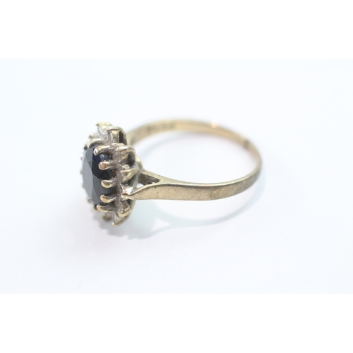 58 - 9ct gold sapphire diamond cluster ring (3.6g) Size O