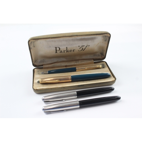 3 x Vintage Parker 51 Fountain Pens 14ct Gold Nibs WRITING
