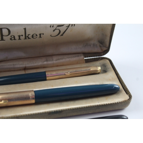 3 x Vintage Parker 51 Fountain Pens 14ct Gold Nibs WRITING