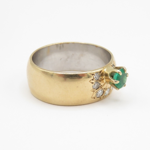 2 - 14ct gold chunky emerald and diamond ring (6.5g) Size N 1/2
