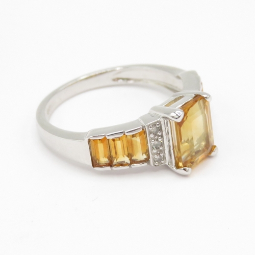 28 - 9ct white gold diamond and orange gemstone cocktail ring (2.9g) Size N