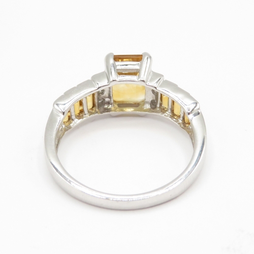 28 - 9ct white gold diamond and orange gemstone cocktail ring (2.9g) Size N