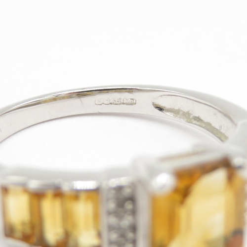 28 - 9ct white gold diamond and orange gemstone cocktail ring (2.9g) Size N