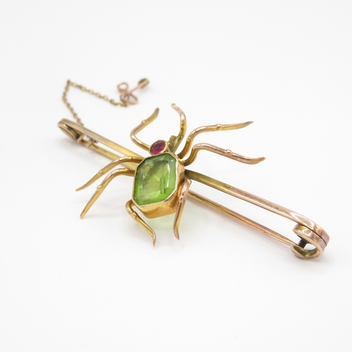 3 - 9ct gold gemstone spider brooch (6.5g)