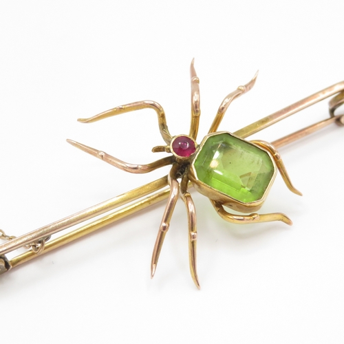 3 - 9ct gold gemstone spider brooch (6.5g)