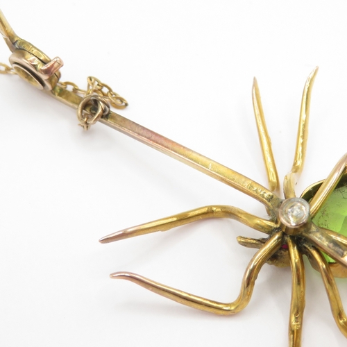 3 - 9ct gold gemstone spider brooch (6.5g)