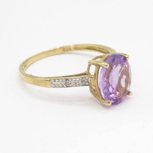 7 - 9ct gold amethyst and diamond ring (1.8g) Size P