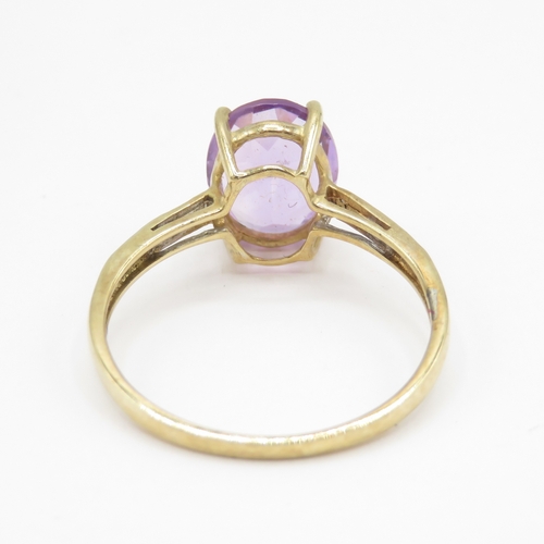 7 - 9ct gold amethyst and diamond ring (1.8g) Size P