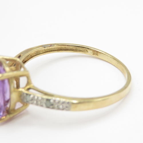7 - 9ct gold amethyst and diamond ring (1.8g) Size P
