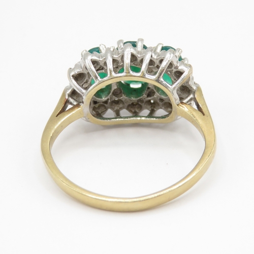 8 - 9ct gold emerald and diamond ring (3.7g) Size L 1/2