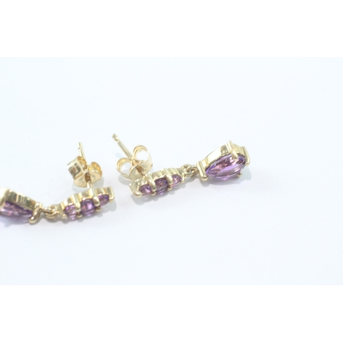 42 - 9ct gold amethyst drop stud earrings (1.4g)
