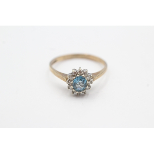 50 - 9ct gold blue topaz & diamond cluster ring (1.7g) Size K 1/2