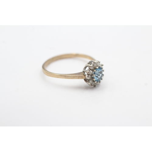 50 - 9ct gold blue topaz & diamond cluster ring (1.7g) Size K 1/2