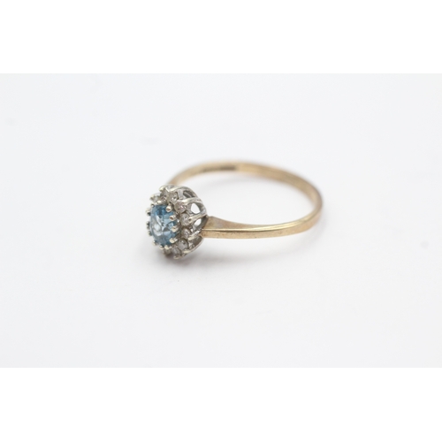 50 - 9ct gold blue topaz & diamond cluster ring (1.7g) Size K 1/2