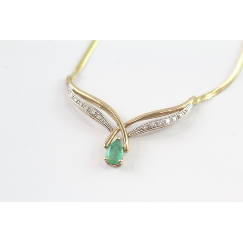 52 - 9ct gold emerald and diamond necklace (3.5g)