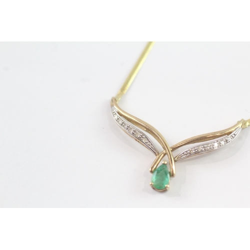 52 - 9ct gold emerald and diamond necklace (3.5g)