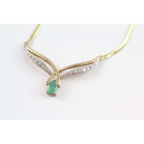 52 - 9ct gold emerald and diamond necklace (3.5g)