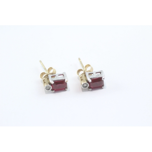 53 - 9ct gold diamond and ruby stud earrings (1.3g)