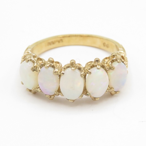 48 - 9ct gold five stone opal ring (3.6g) Size N