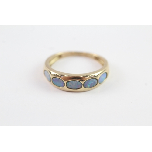 4 - 9ct gold flush set opal ring (2.2g) Size P - as found