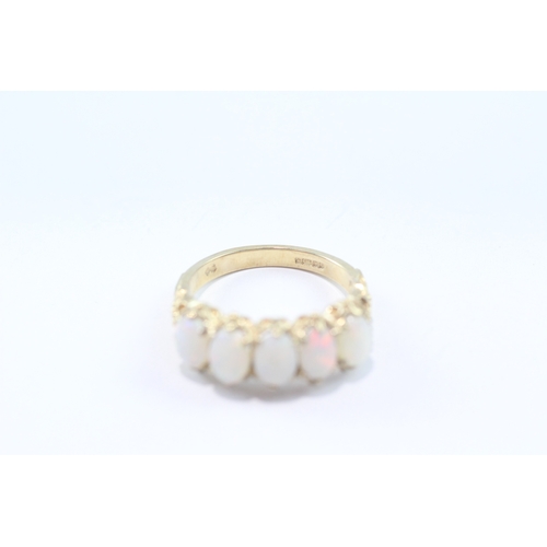 48 - 9ct gold five stone opal ring (3.6g) Size N