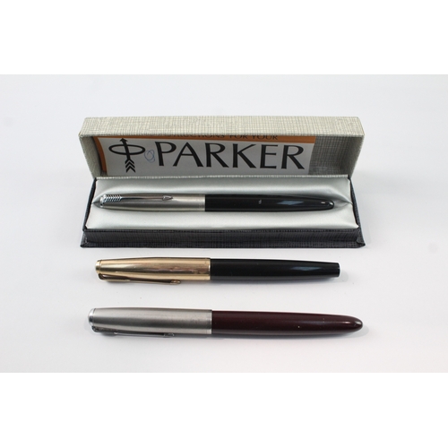 3 x Vintage Parker 51 Fountain Pens 14ct Gold Nibs WRITING Inc Gold ...