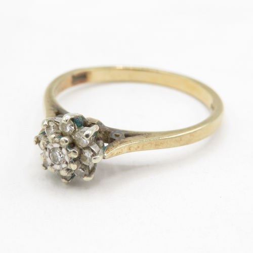 123 - 9ct gold diamond floral cluster ring (1.9g) size N 1/2