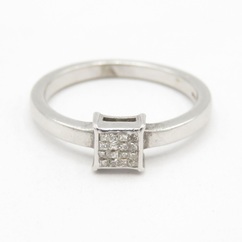 129 - 9ct white gold square set diamond ring (3.1g) size N 1/2