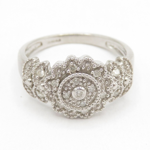 130 - 9ct white gold diamond multi cluster floral ring (4.1g) size N 1/2