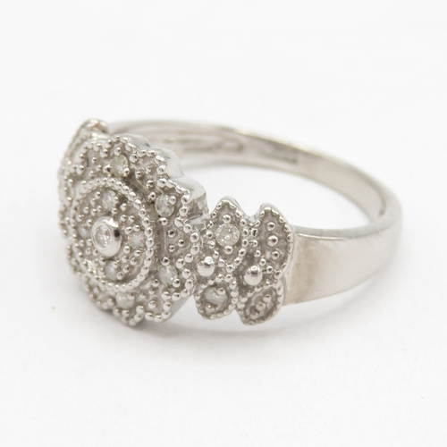 130 - 9ct white gold diamond multi cluster floral ring (4.1g) size N 1/2